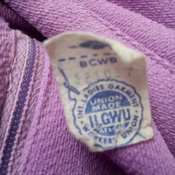 Vtg 70s Small Medium Fit Flare Dress Purple Poly Knit Pleat Skirt Notch Collar - Picture 6 of 6